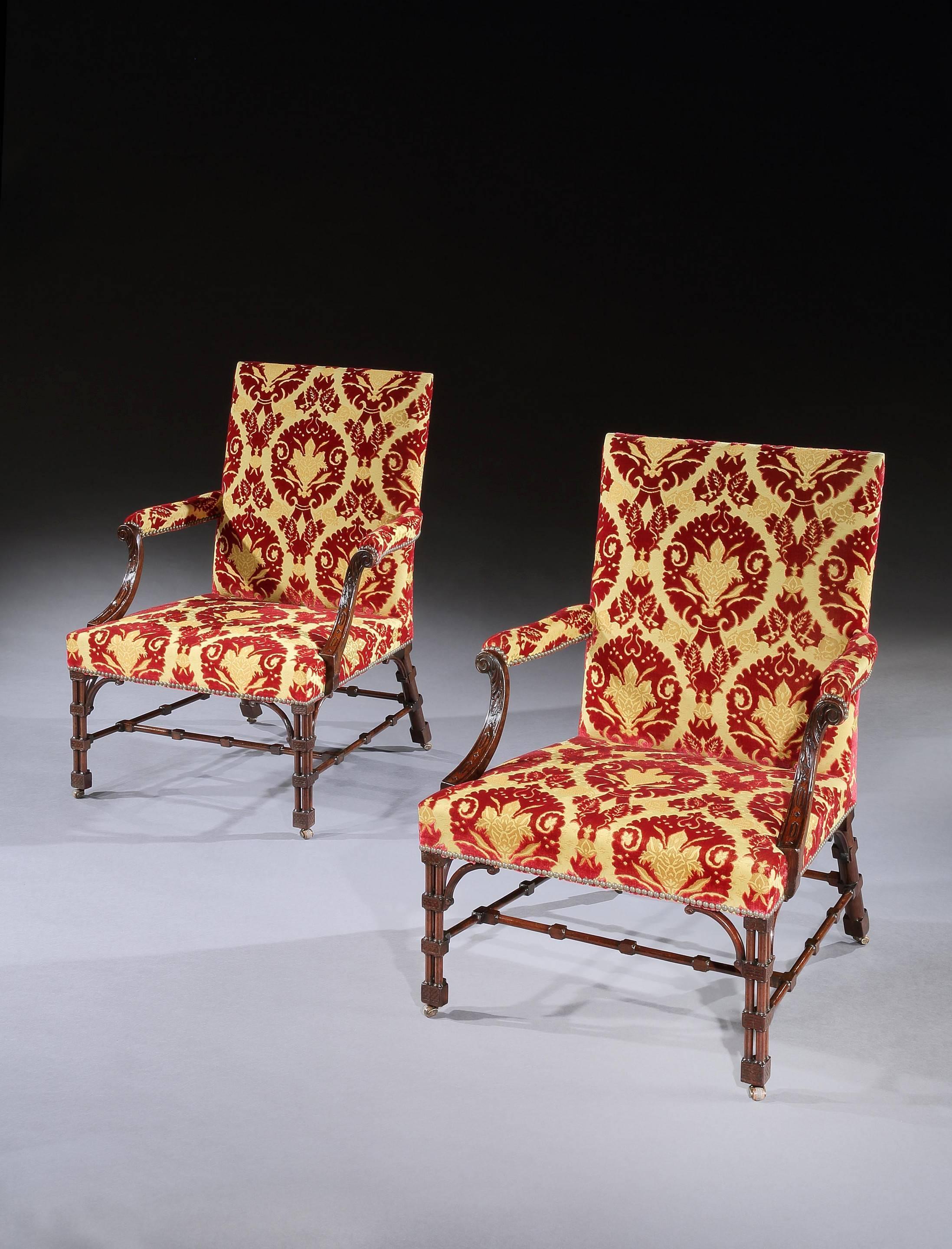 English Set of Four George III Mahogany Library Armchairs Attributed to Gillows For Sale