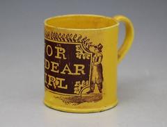 Canary Yellow Staffordshire Pottery Mug "For My Dear Girl"