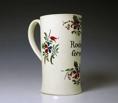 English Creamware Pottery Tankard with Inscription Rodney for Ever