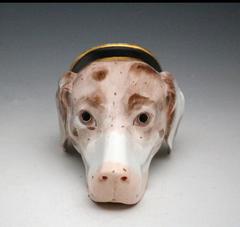 Derby Porcelain Hound Head Stirrup Cup, circa 1810 Derby Works England