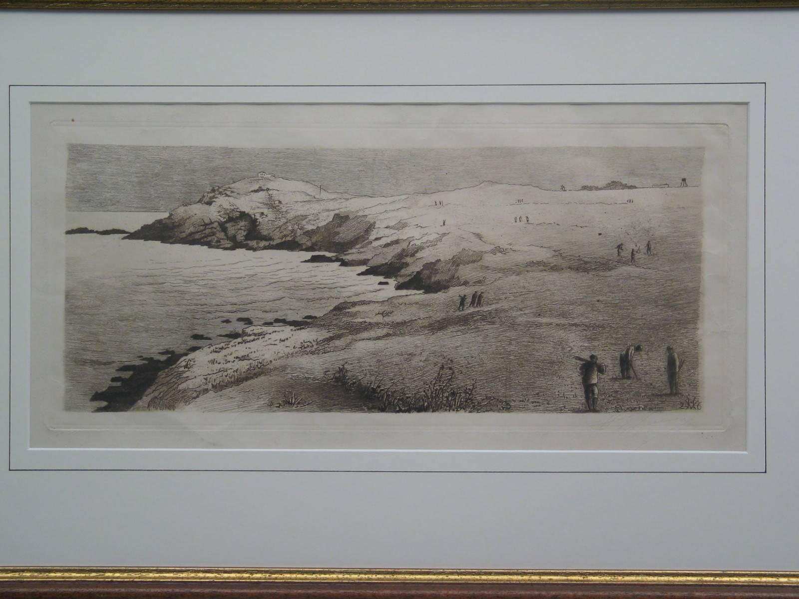 Sporting Art Antique Etching, Scottish Golf Course, Cliff-Top Golf Course