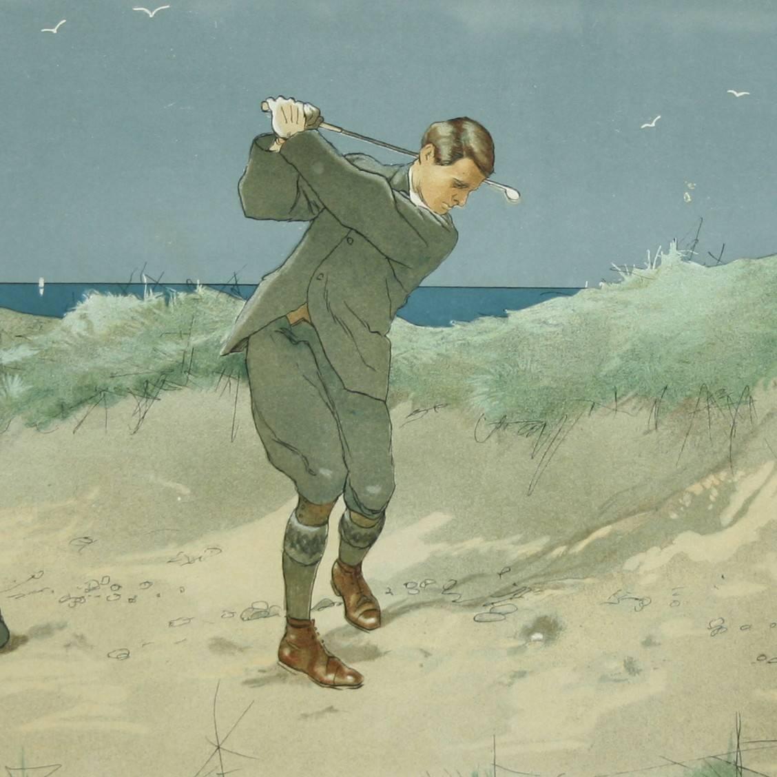 Vintage golf print by John Hassall.
A very nice framed golfing chromolithograph after J. Hassall, 