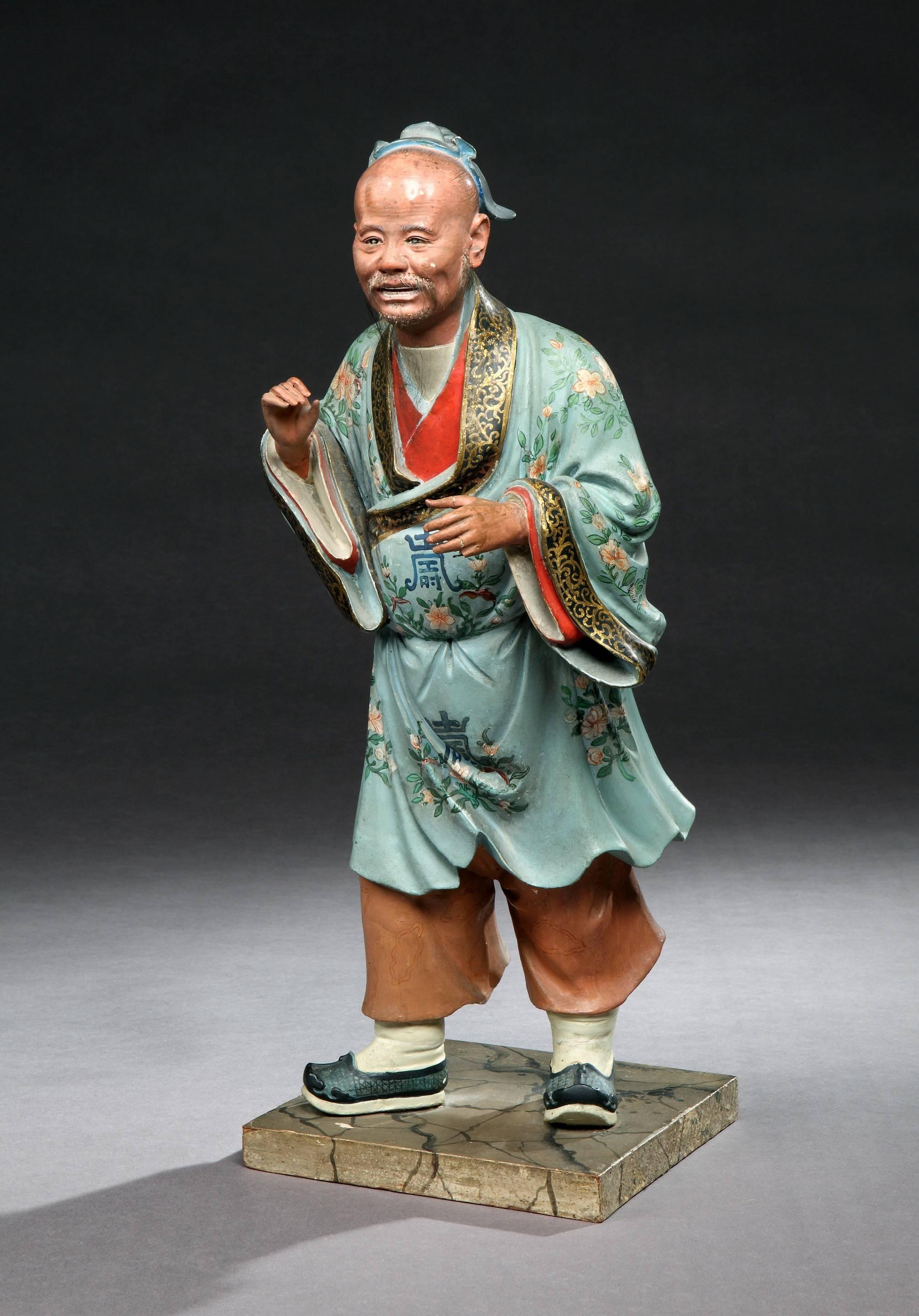 Pair of George III Polychrome Painted Chinese Figures '441001scf' In Good Condition For Sale In London, GB