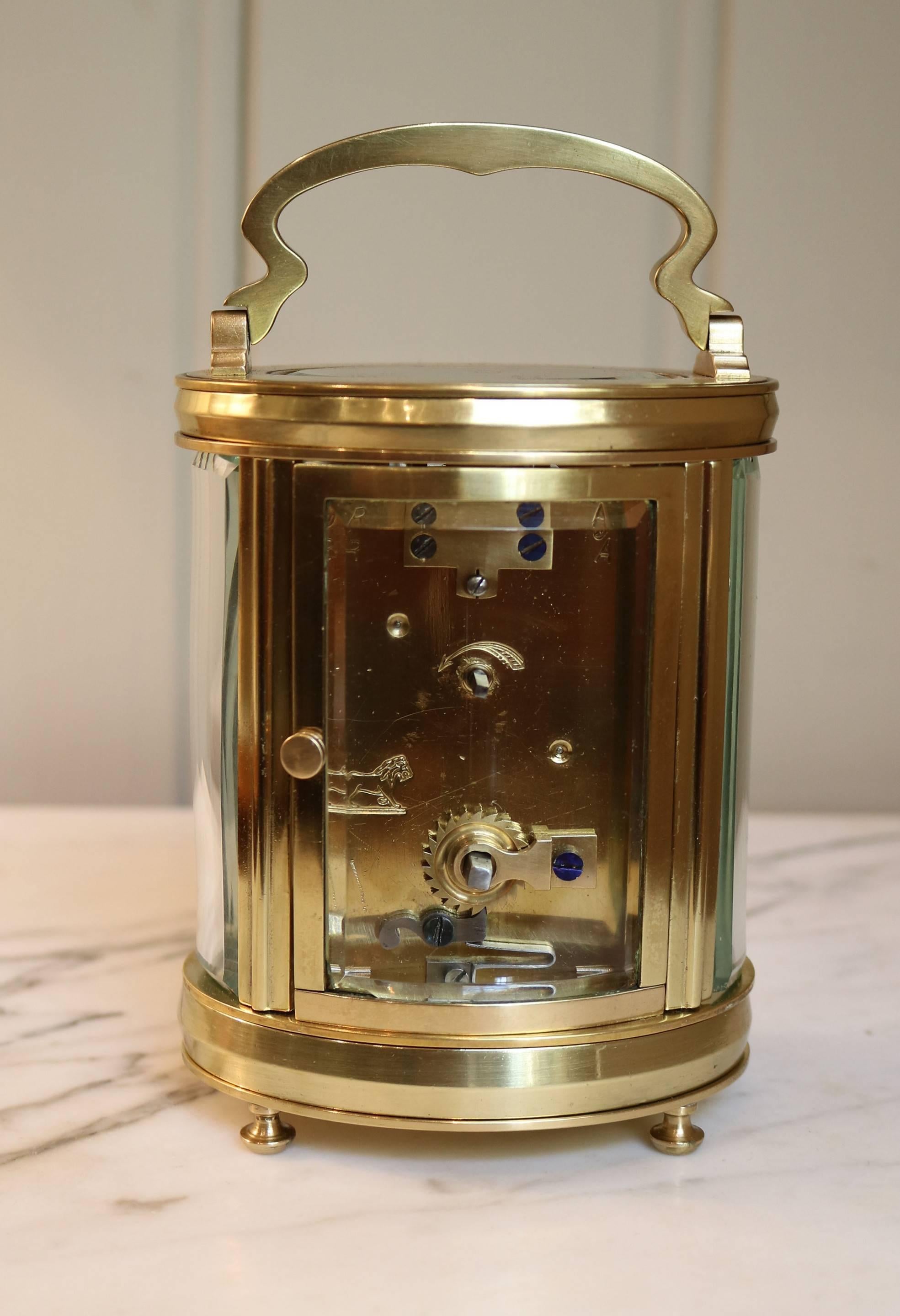 French Late 19th Century Oval Brass Carriage Clock