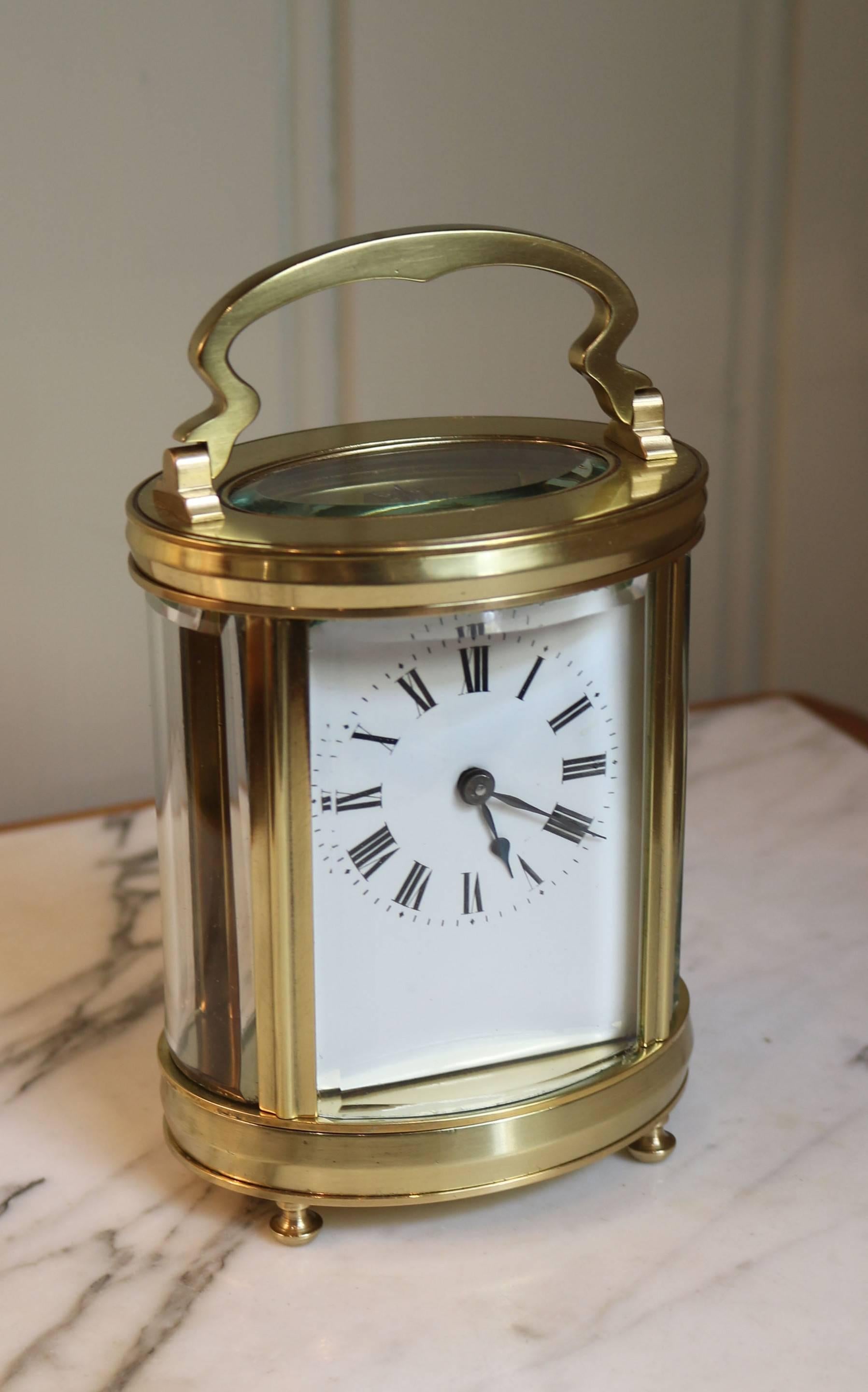 Late 19th Century Oval Brass Carriage Clock 2