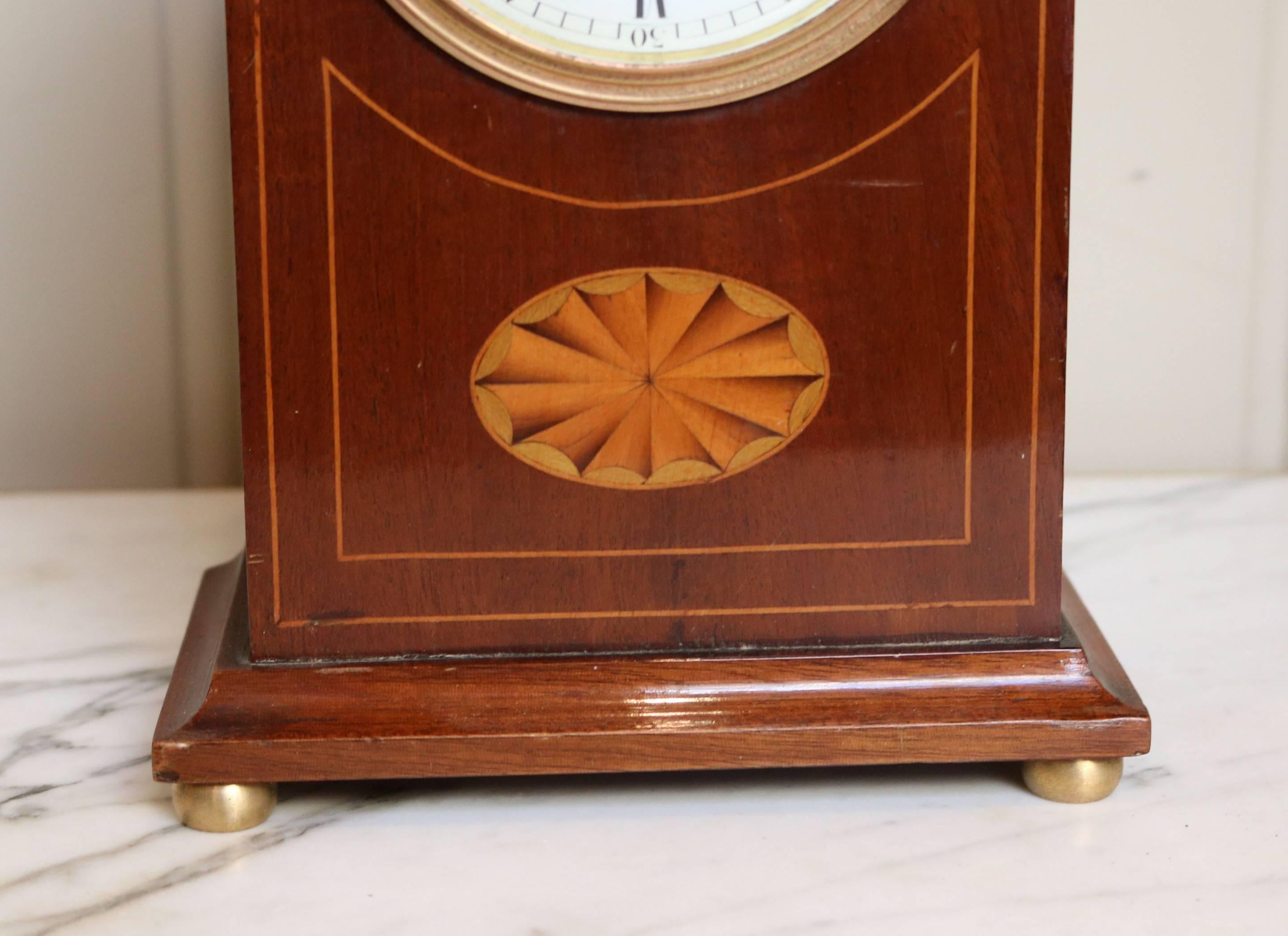 European Edwardian Mahogany and Inlay Mantel Clock