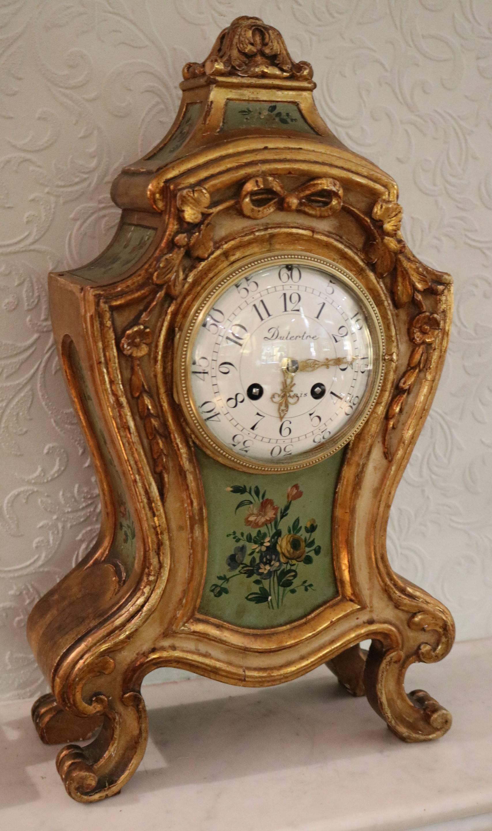 Louis XV Style Carved Giltwood Mantel Clock In Good Condition For Sale In Buckinghamshire, GB