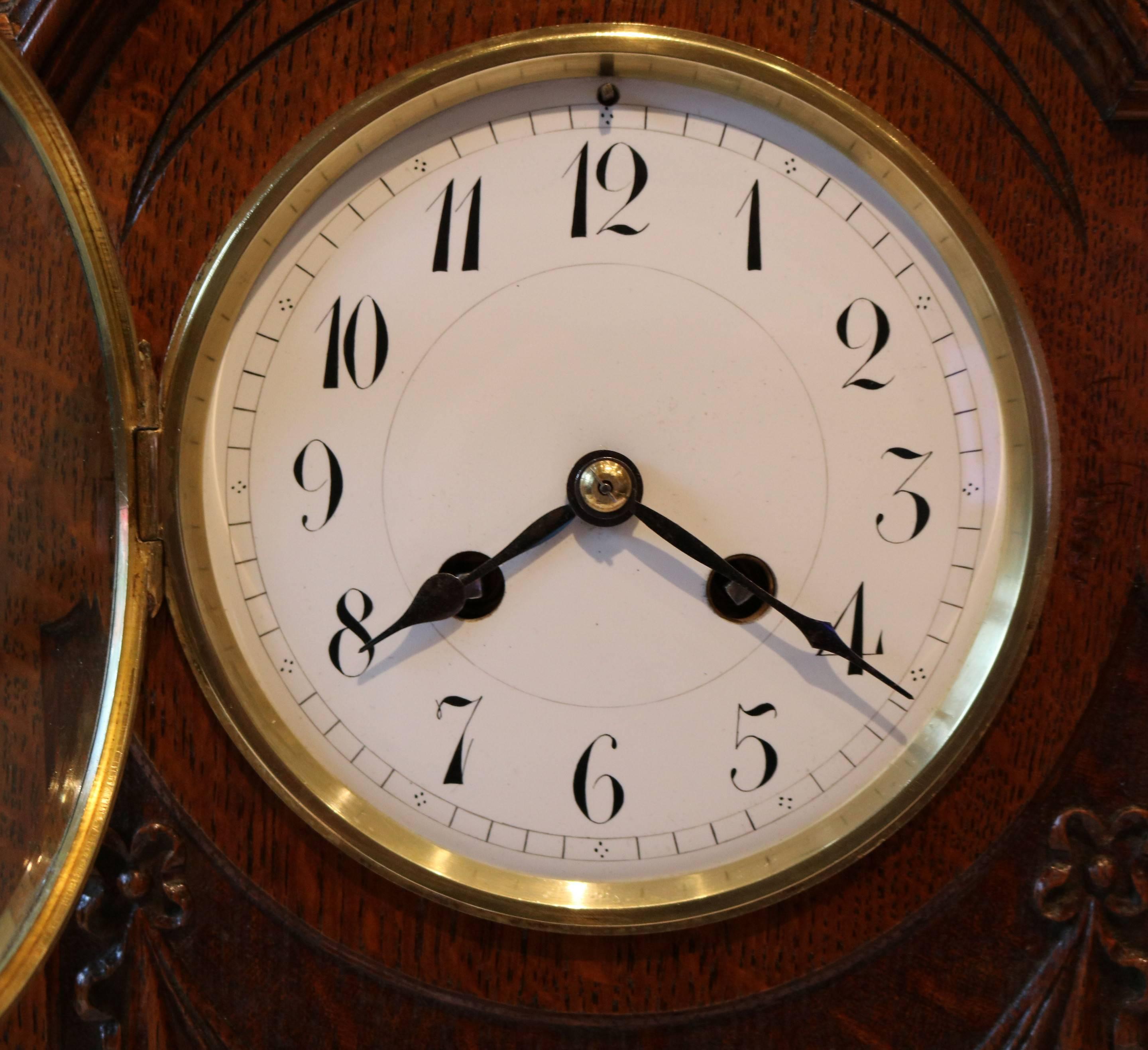 Edwardian Oak Mantel Clock For Sale 1