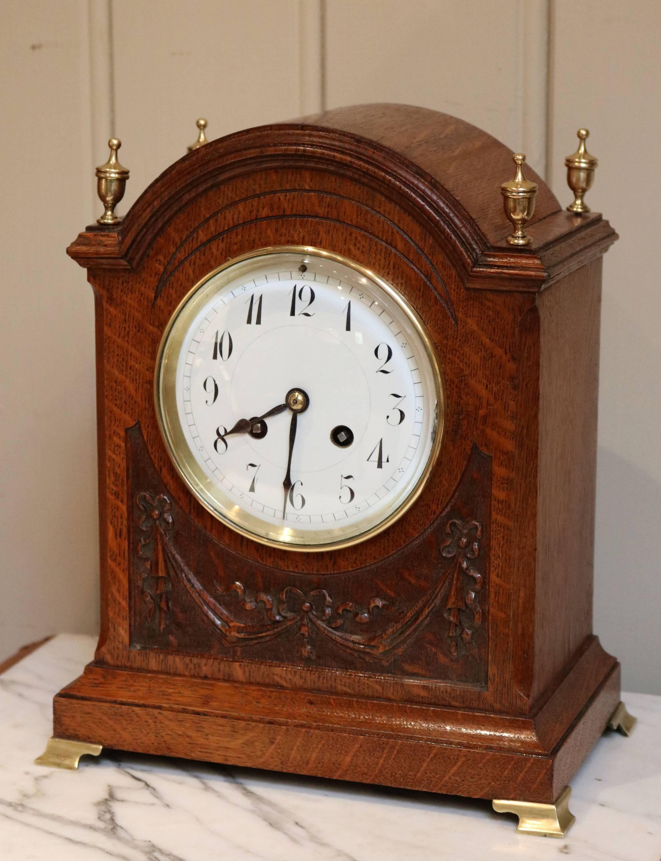 Edwardian Oak Mantel Clock For Sale 2