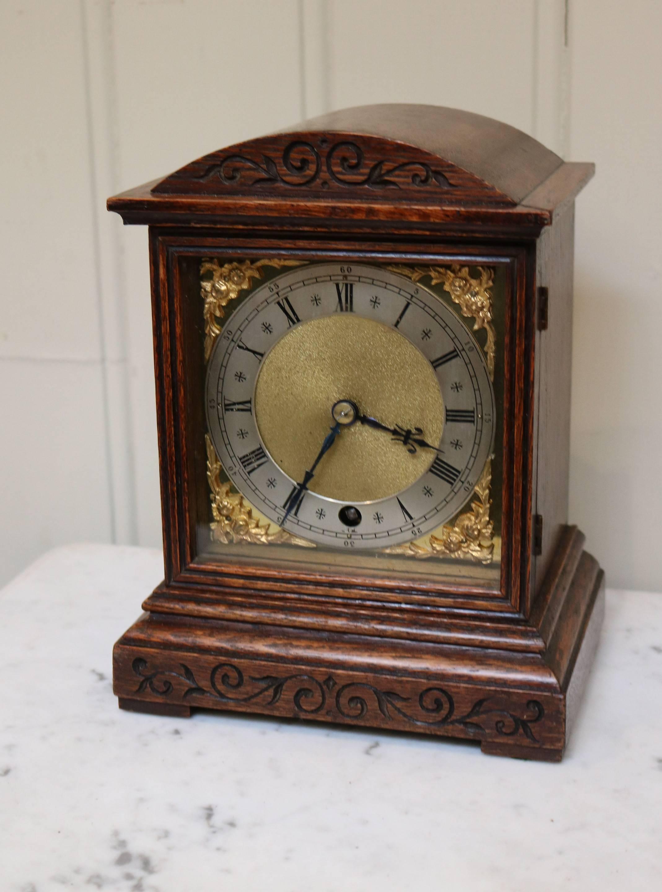 Edwardian Oak Timepiece Mantel Clock 1