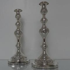 Pair of Edwardian Silver Sabbath Candlesticks by Morris Salkind, London, 1901
