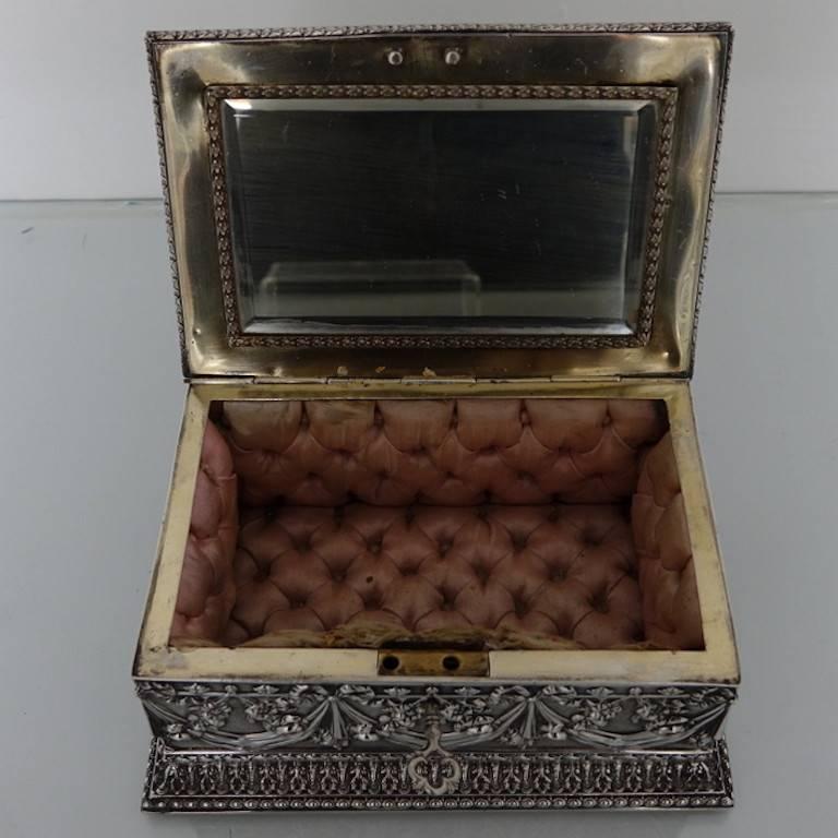 19th Century Antique Silver French Jewellery Casket, circa 1880 For Sale