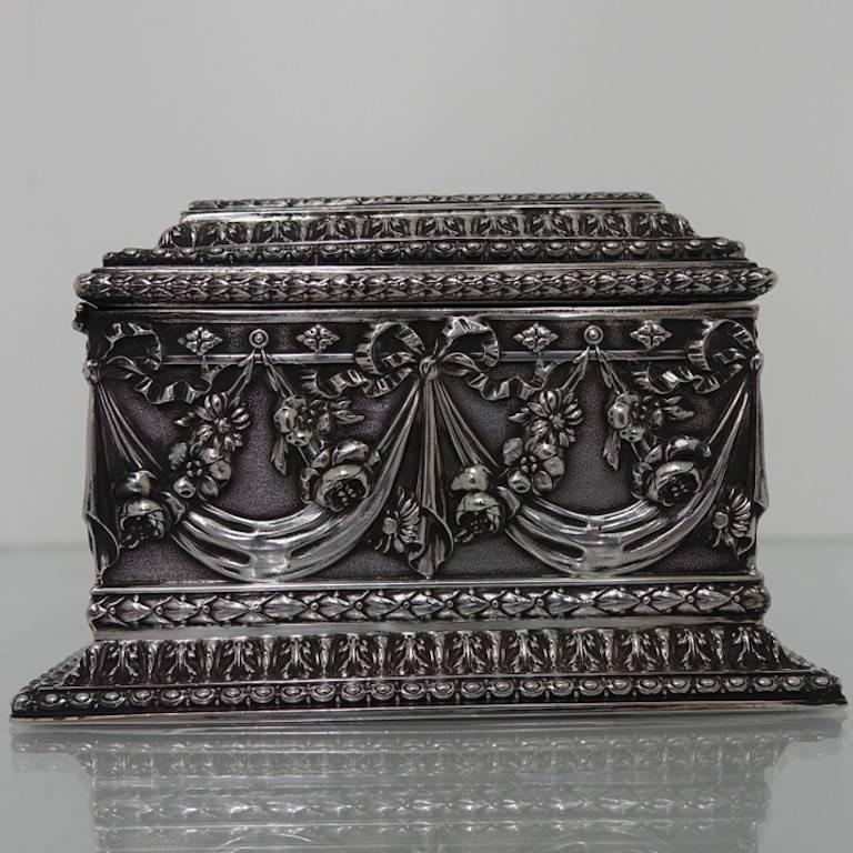 Antique Silver French Jewellery Casket, circa 1880 For Sale 1