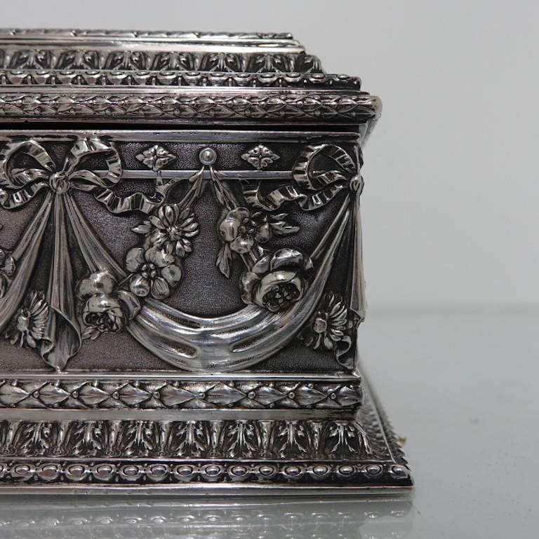 Antique Silver French Jewellery Casket, circa 1880 For Sale 3