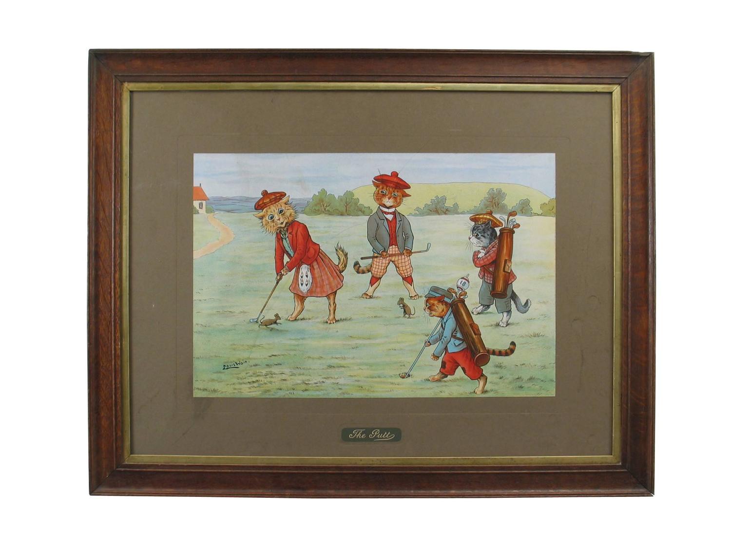 Cats Playing Golf, Pair of Humorous Golf Prints For Sale at 1stdibs