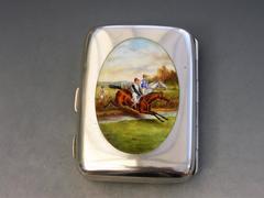 Victorian Silver and Enamel Horse Racing Scene Cigarette Case