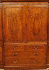 Superb George III Period Mahogany Breakfront Linen Press