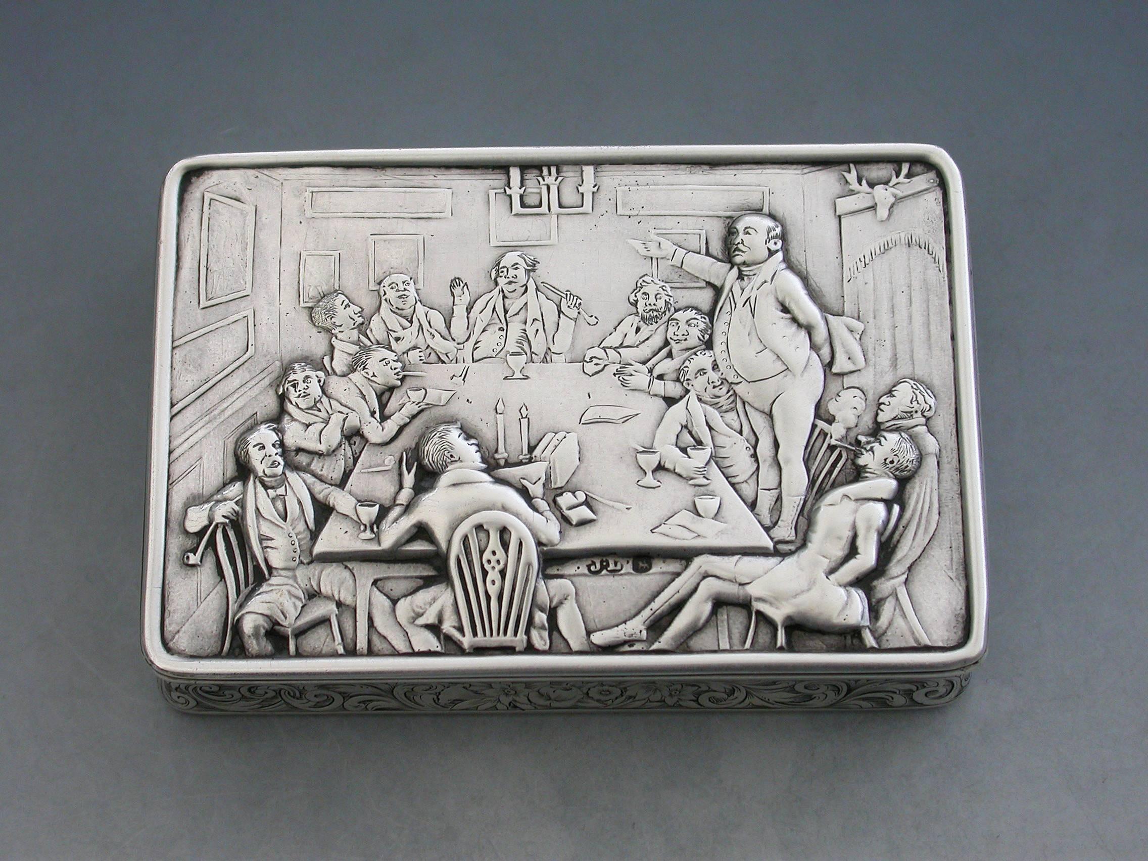 English Victorian Silver Raised Relief Snuff Box 'Mr Pickwick'