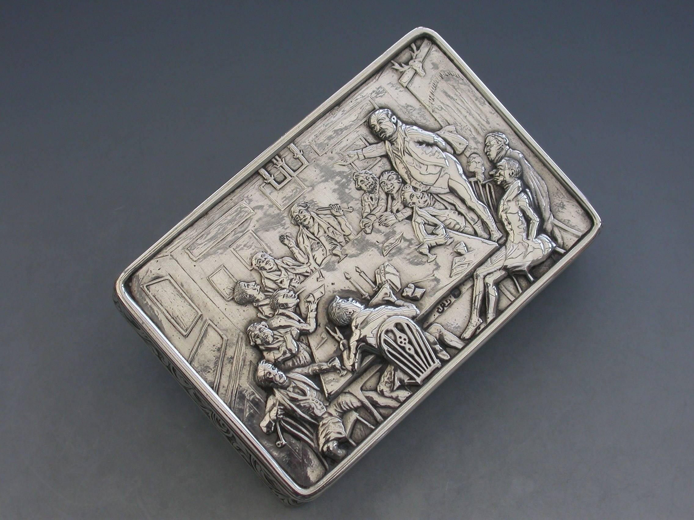 19th Century Victorian Silver Raised Relief Snuff Box 'Mr Pickwick'
