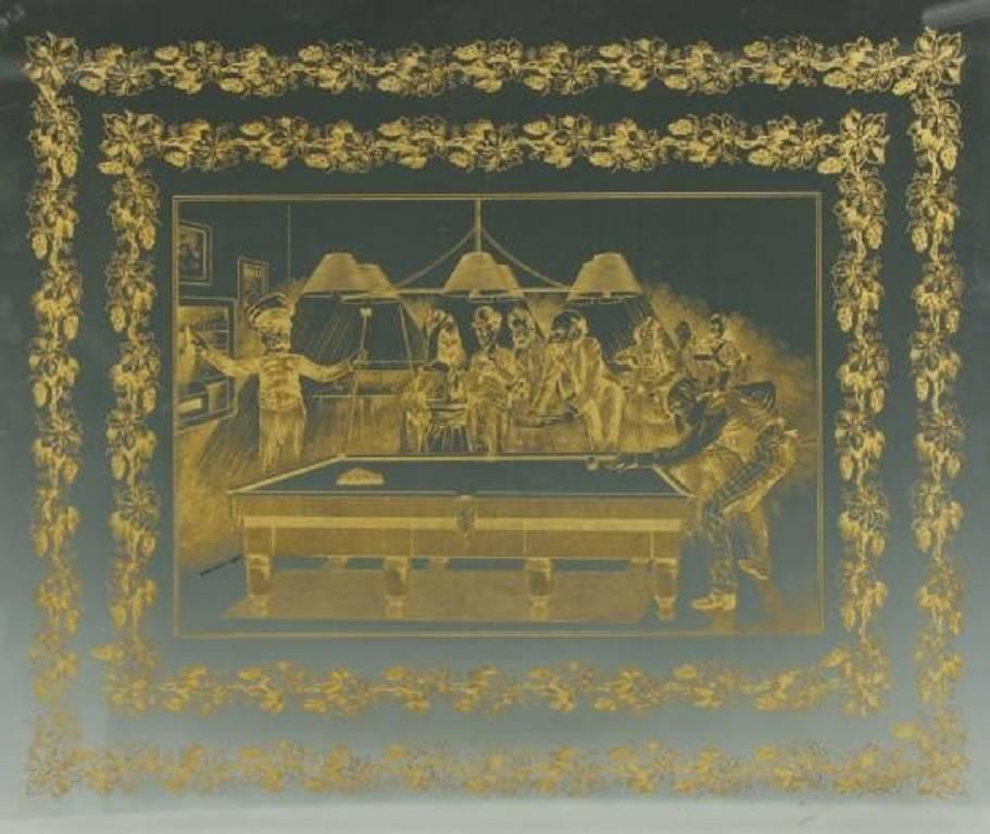 British Antique Billiard or Snooker, Pool Engraved Glass Panel For Sale