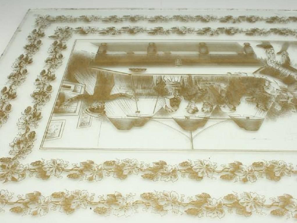 Antique Billiard or Snooker, Pool Engraved Glass Panel In Excellent Condition In Oxfordshire, GB