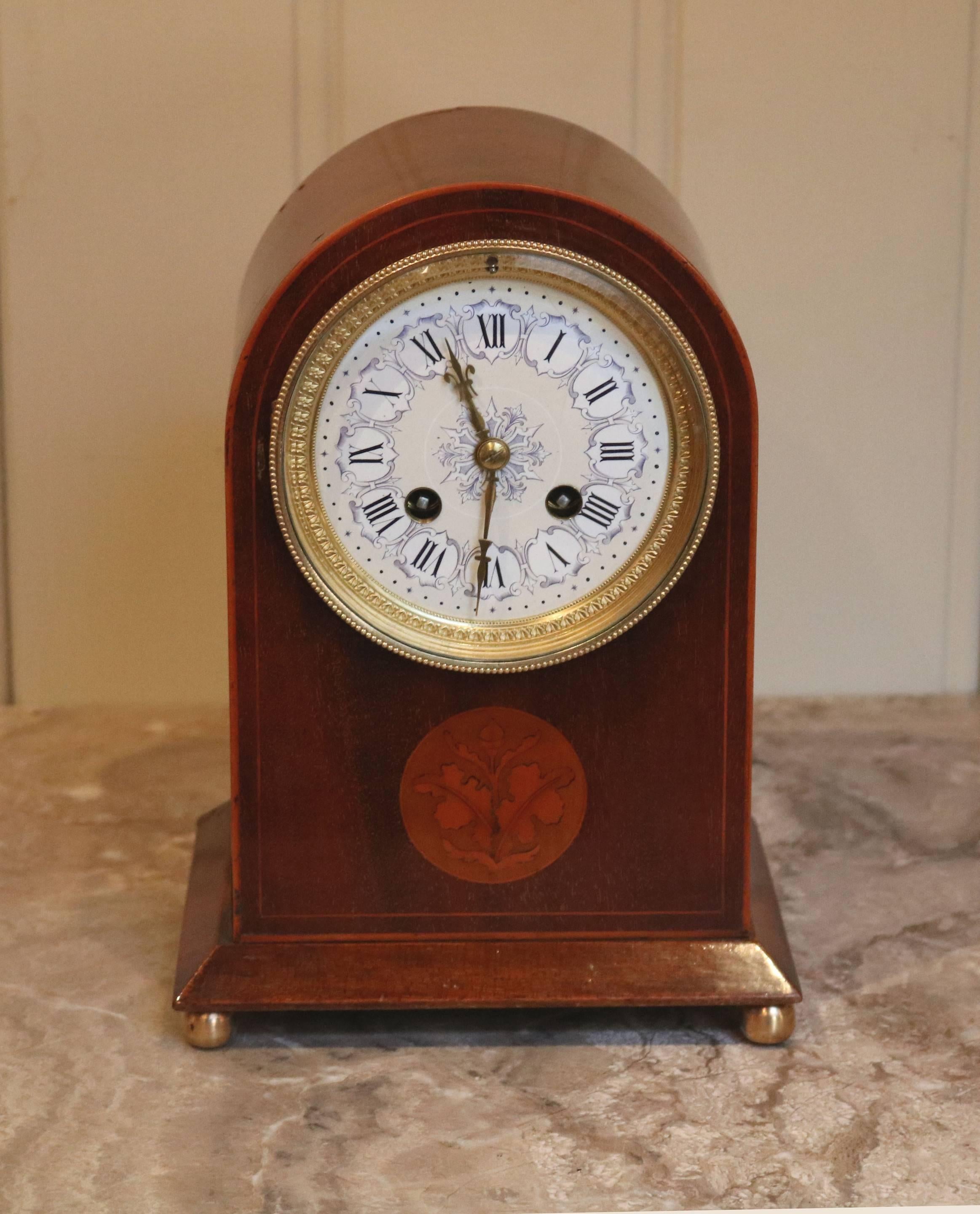 Edwardian Mahogany and Inlay Striking Mantel Clock 2