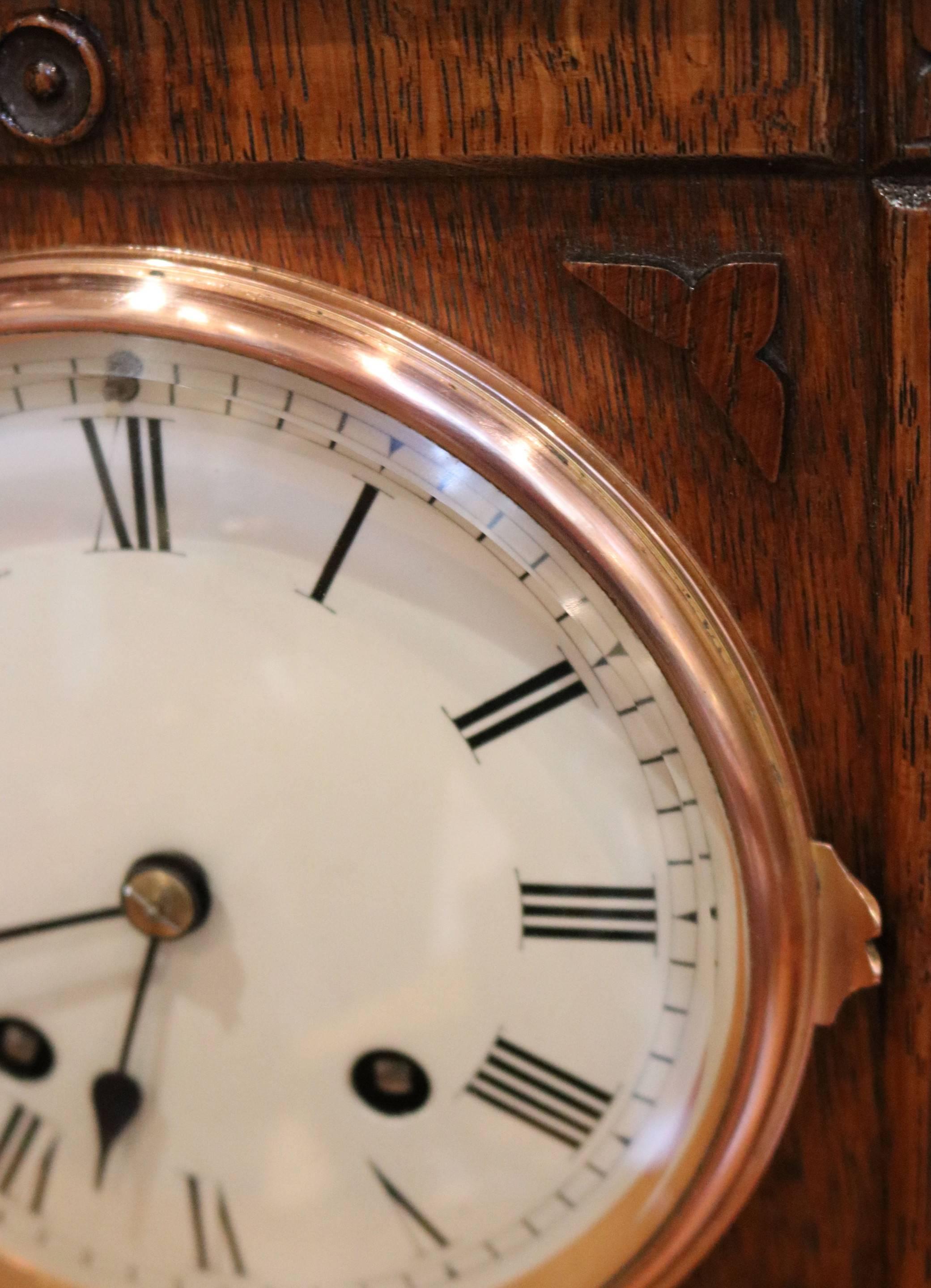 20th Century Edwardian Oak Mantel Clock by Lenzkirch For Sale