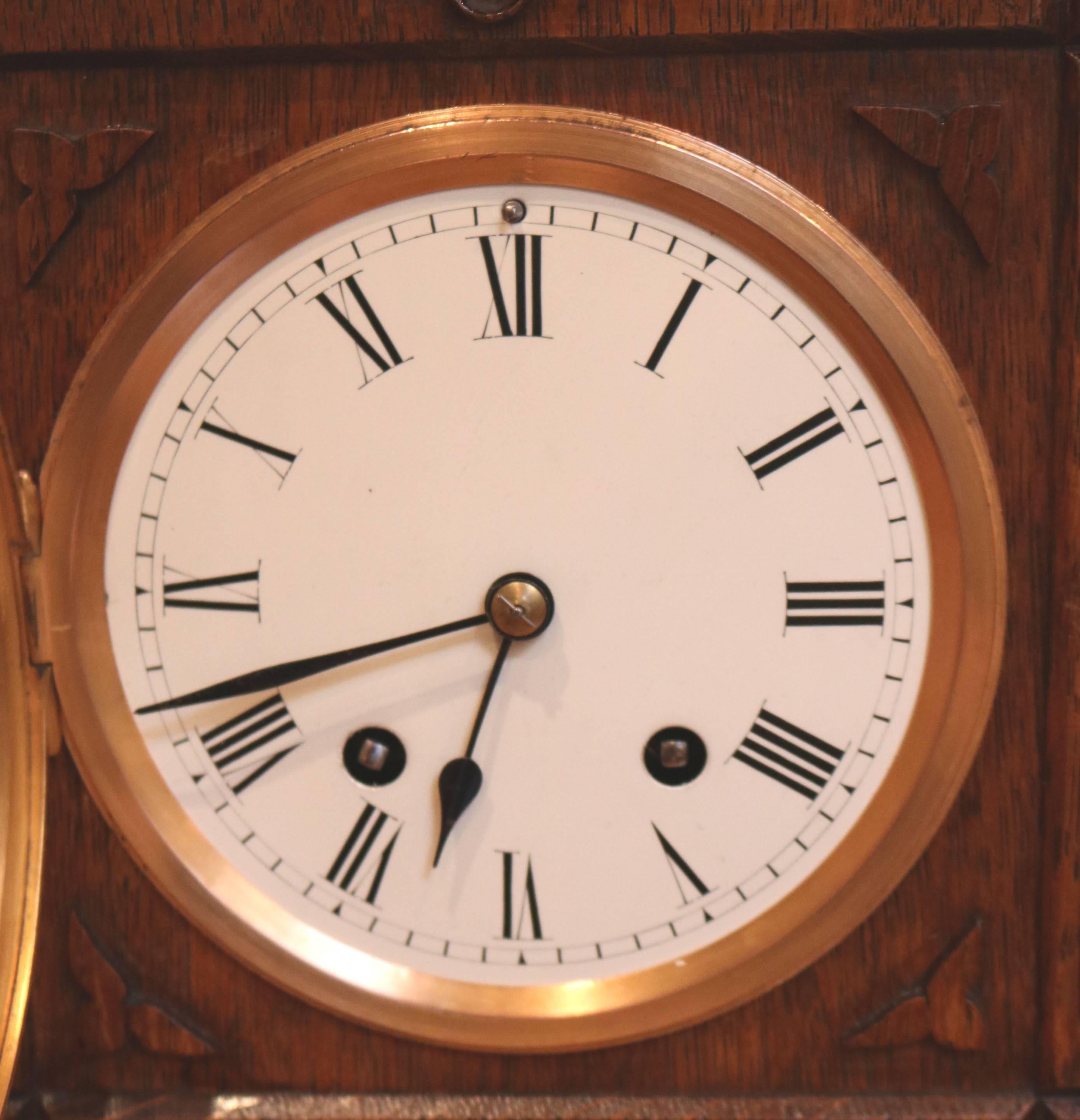 Edwardian Oak Mantel Clock by Lenzkirch For Sale 1
