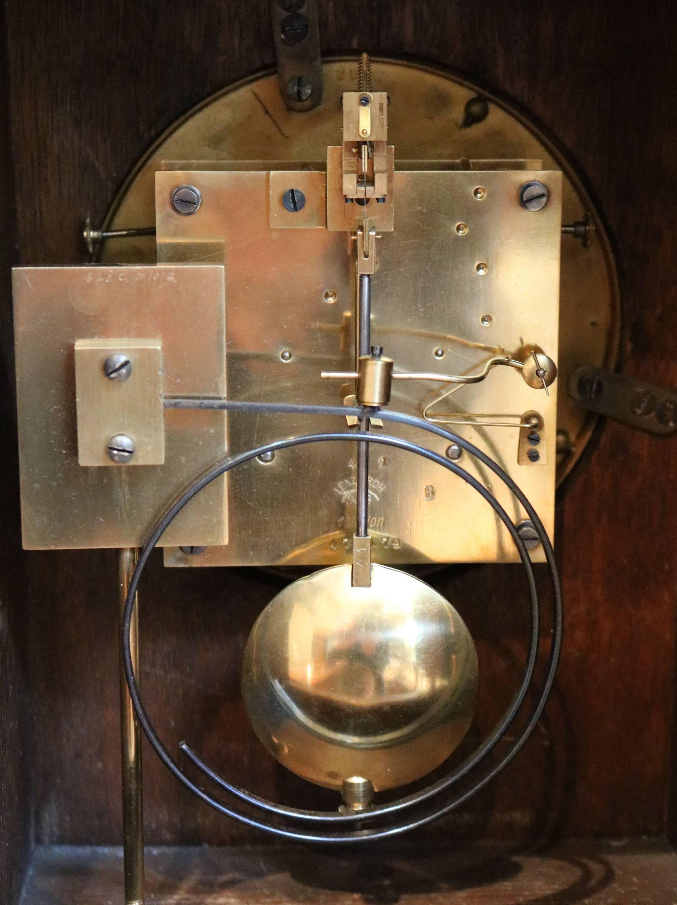 Edwardian Oak Mantel Clock by Lenzkirch For Sale 4