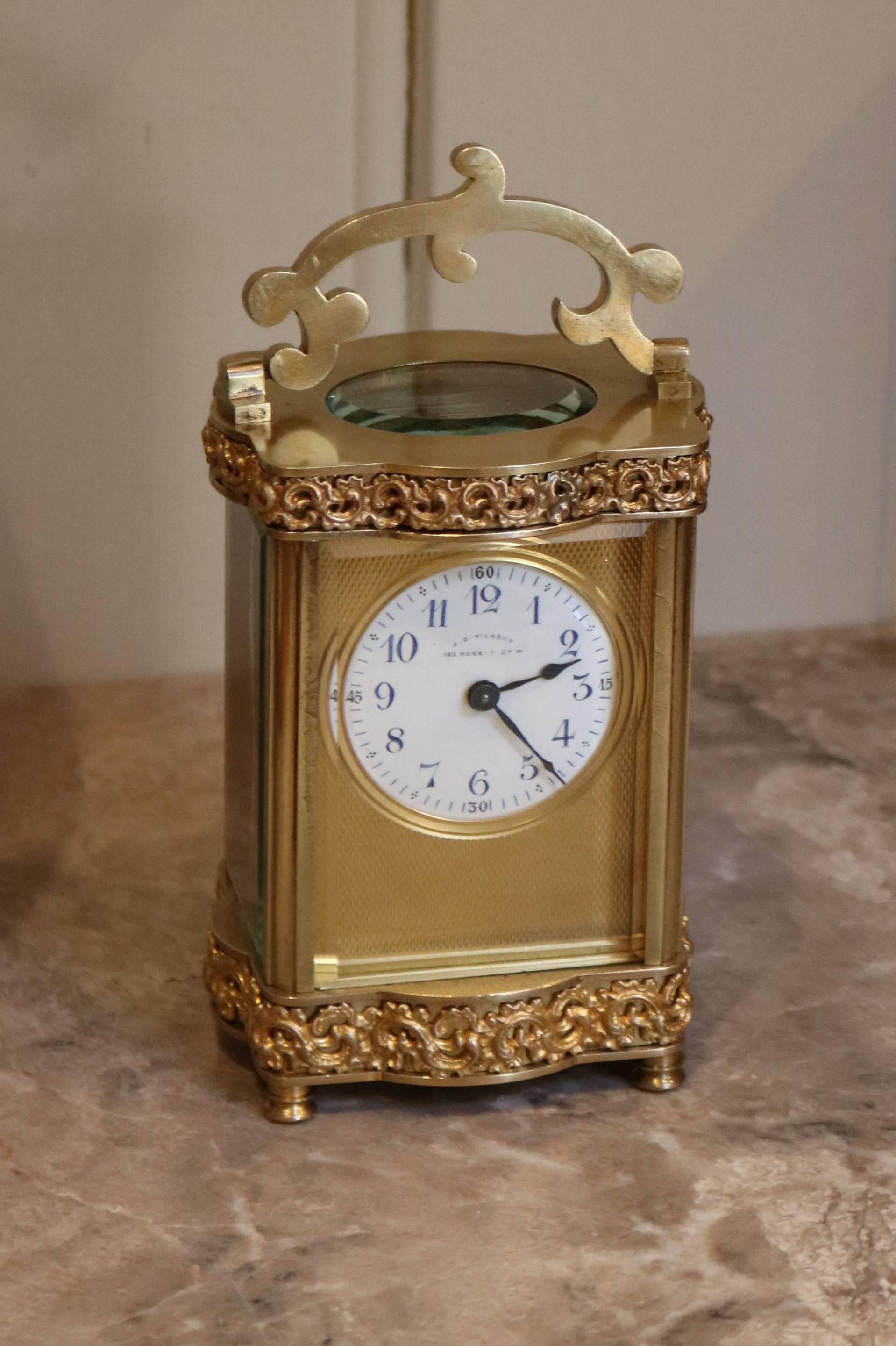 Ornate French Brass Carriage Clock In Good Condition In Buckinghamshire, GB