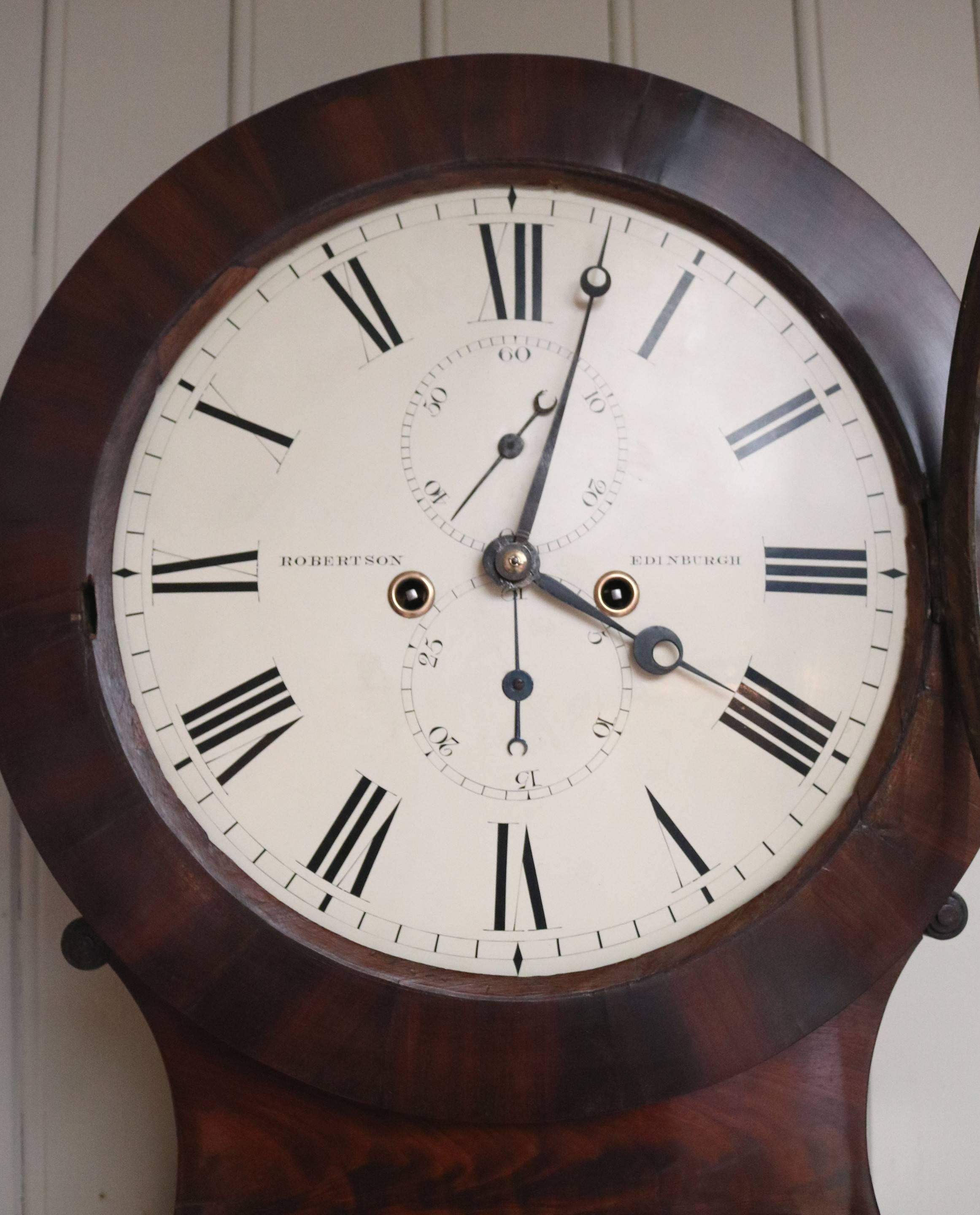 19th Century Scottish Mahogany Drumhead Longcase Clock