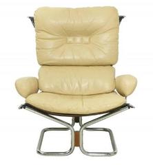 Pair of Extremely Comfortable Armchairs with Cream Leather Covers Designed