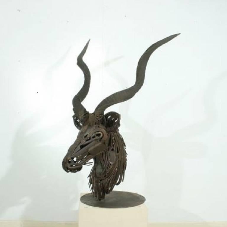 Wrought Iron African Kudu, Contemporary Metal Animal Sculpture
