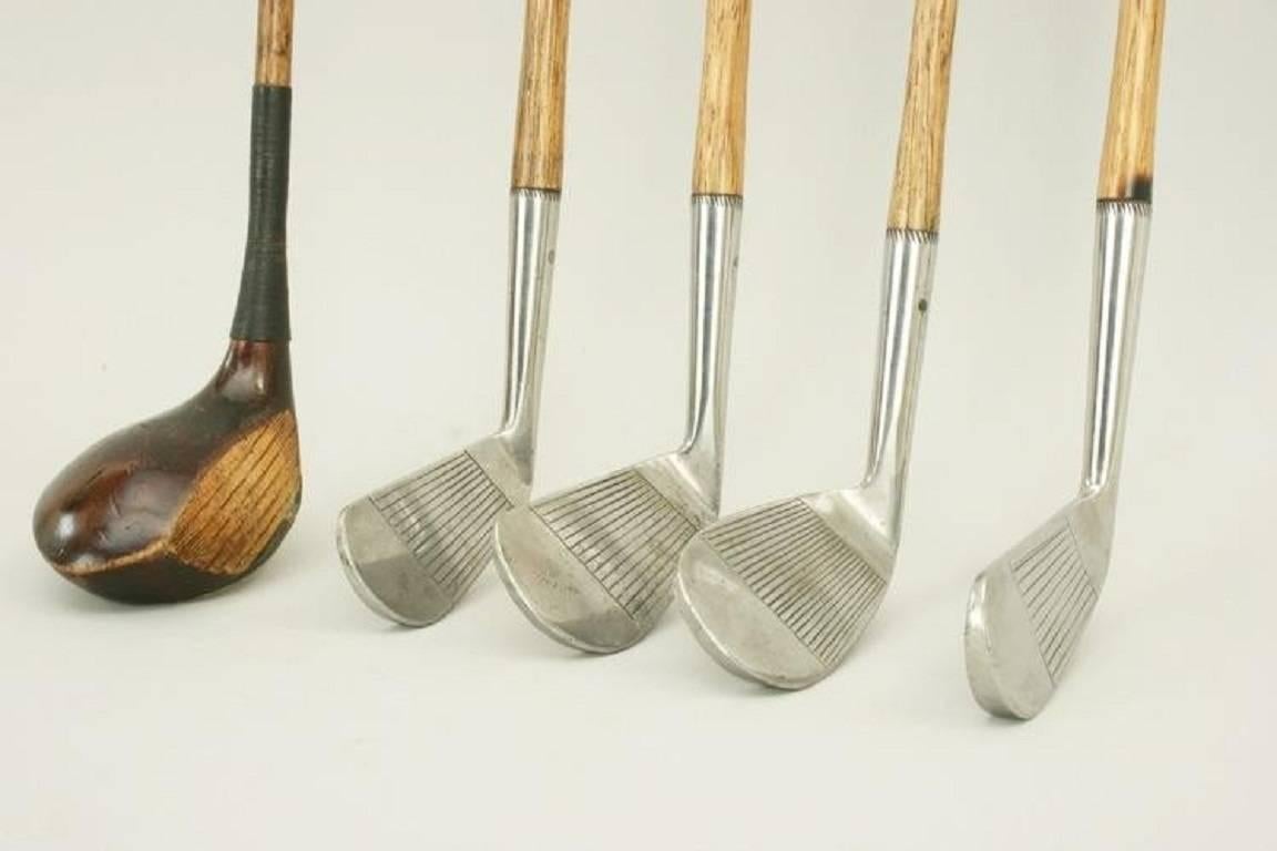 British Set of Five Playable Hickory Golf Clubs