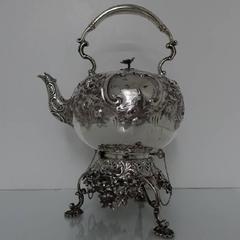 Bouilloire victorienne ancienne en argent sterling London 1856 Robert Harper