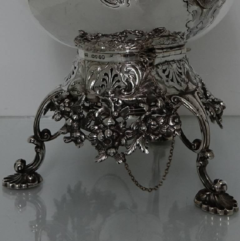 19th Century Antique Sterling Silver Victorian Tea Kettle London 1856 Robert Harper For Sale