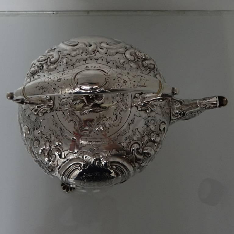 Antique Sterling Silver Victorian Tea Kettle London 1856 Robert Harper For Sale 5
