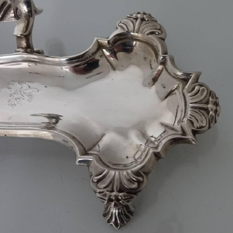 British George II Antique Sterling Silver Snuffer Tray London, 1751, John Priest For Sale