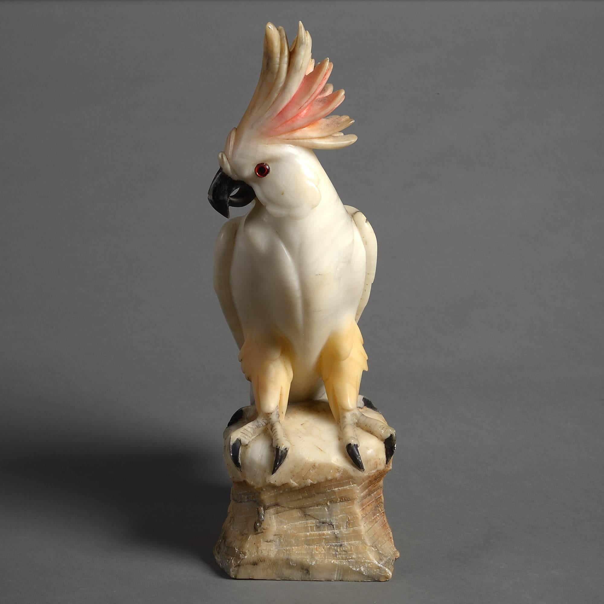 Italian Early 20th Century Carved Alabaster Cockatoo