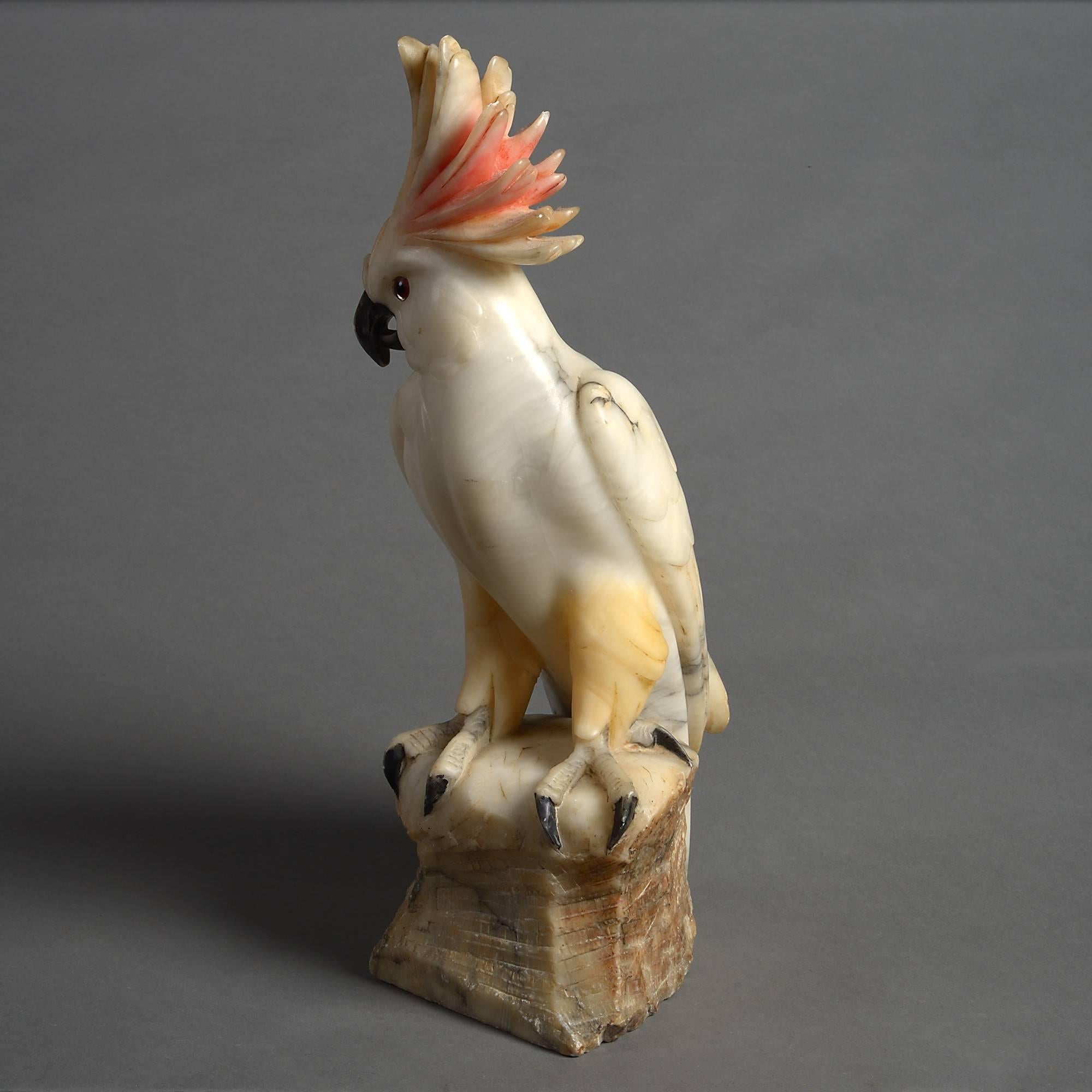Early 20th Century Carved Alabaster Cockatoo In Good Condition In London, GB
