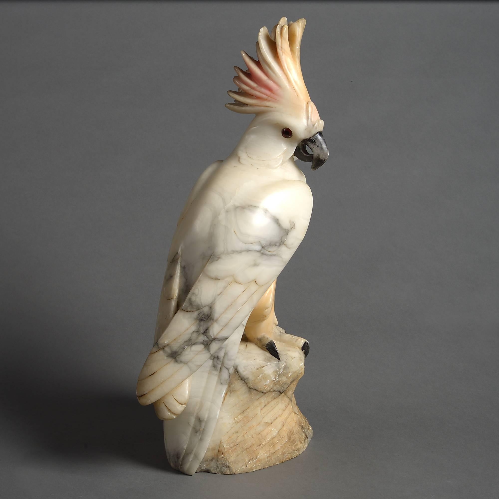 Early 20th Century Carved Alabaster Cockatoo 1