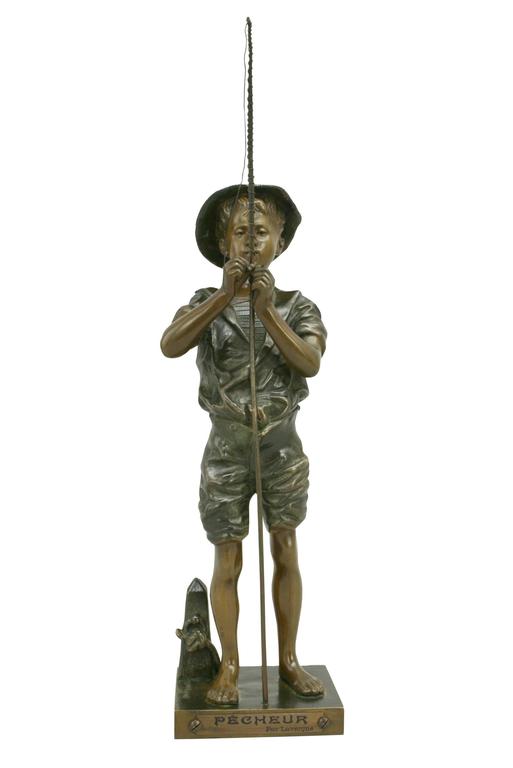 Bronze Fishing Figure by Lavergne at 1stDibs