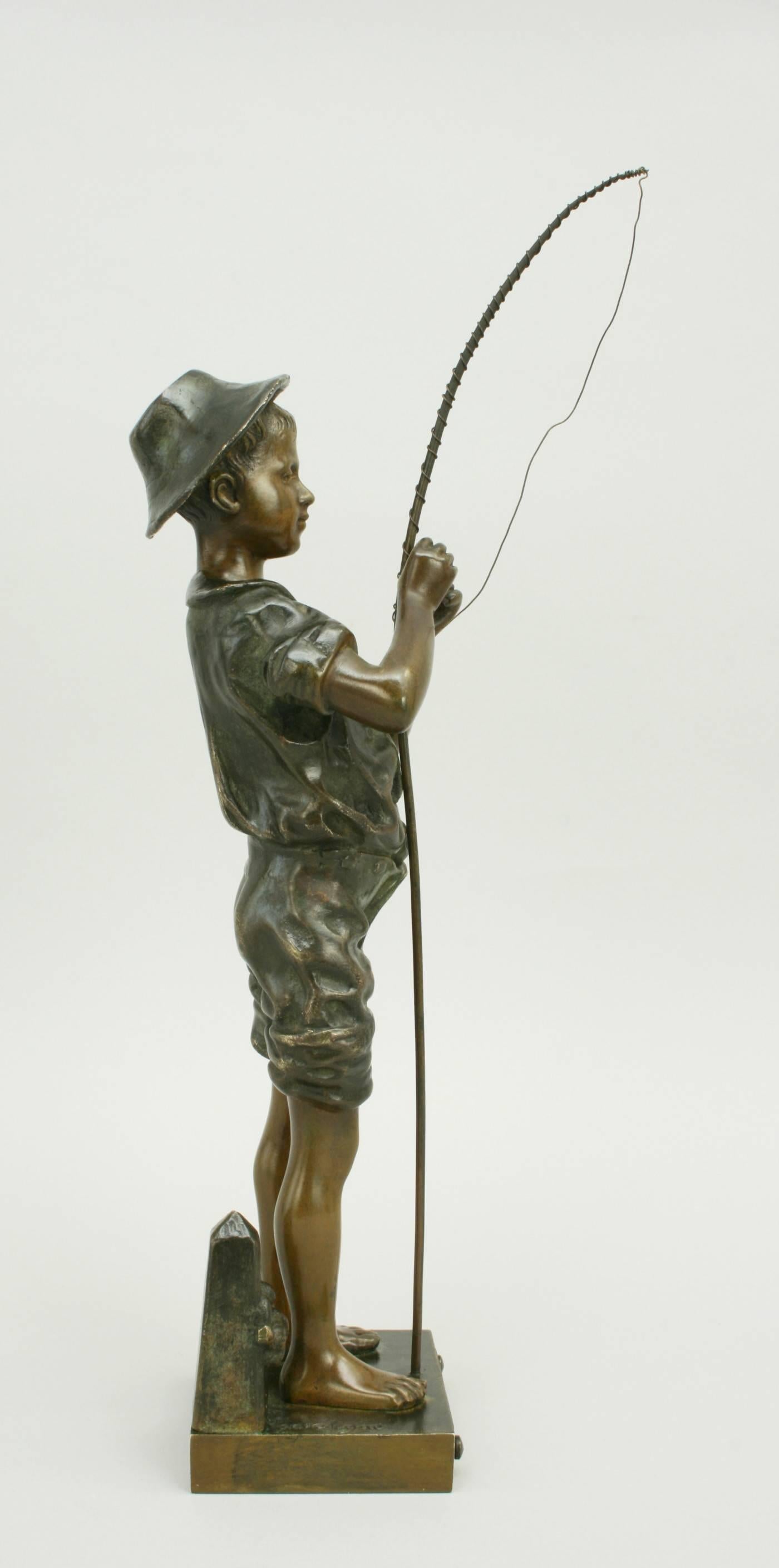 19th Century Bronze Fishing Figure by Lavergne