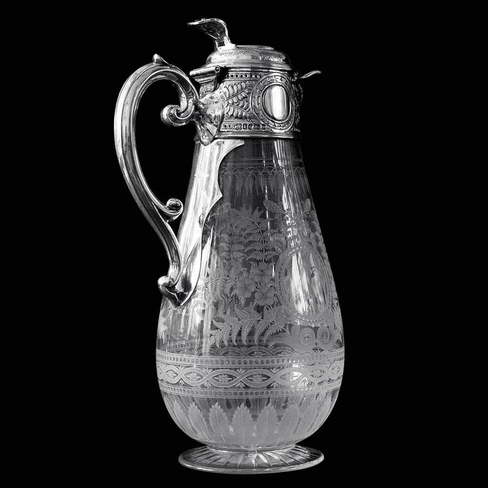English Victorian Silver Mounted Claret Jug For Sale