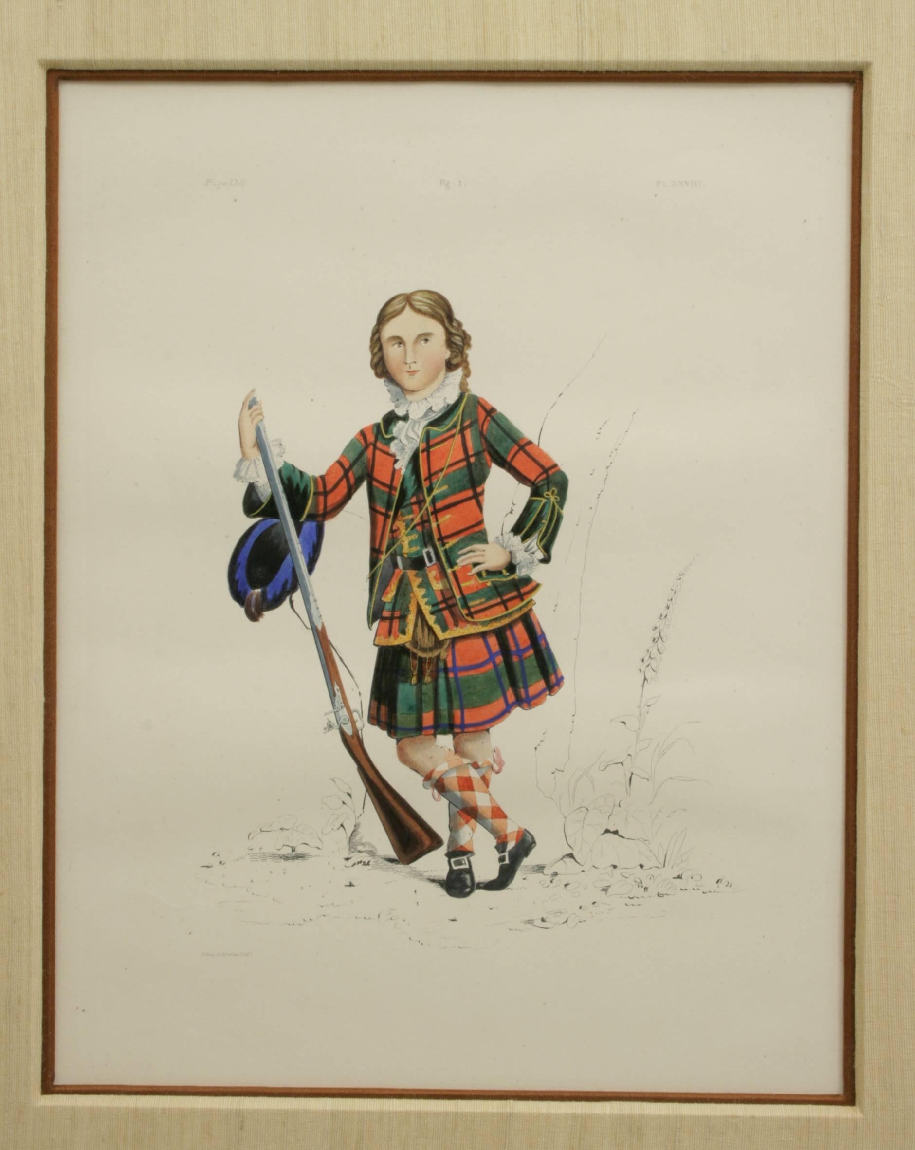 Sporting Art Antique Scottish Shooting Engraving of Sir James Macdonald, Boy with Gun