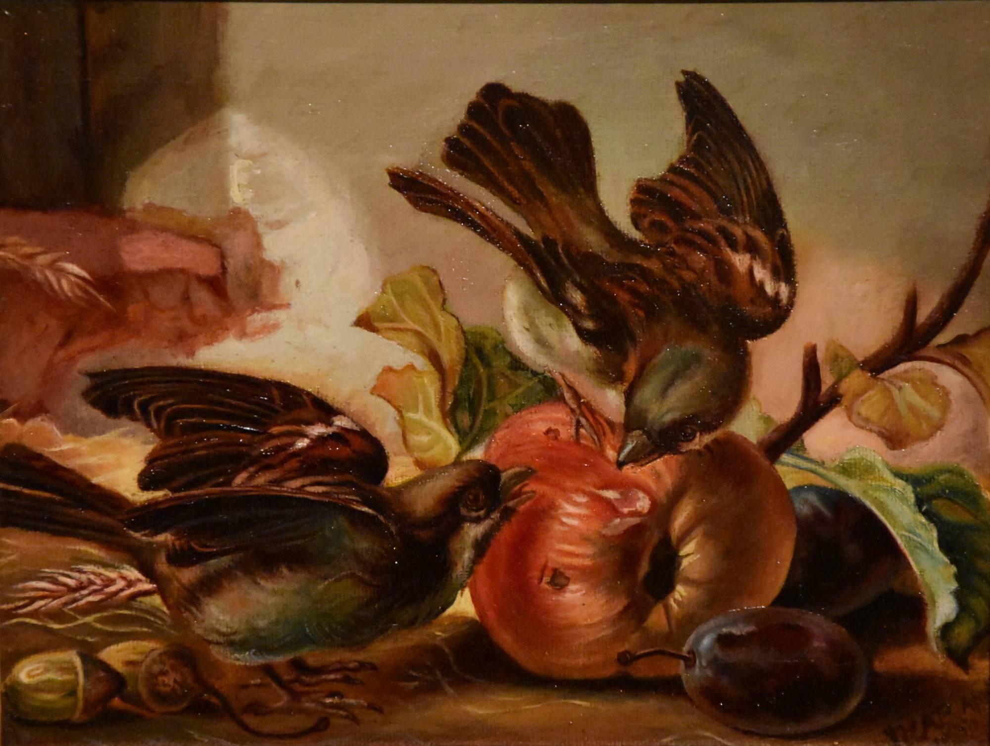 "Sparrows" and "Chicks" by J. Heap. Unusual pair by J. Heap a late Victorian painter flourishing 1880-1900. Both oil on canvas. Signed and dated. April 1898 

Dimensions unframed: 
height 7" x width 9" 

All of the