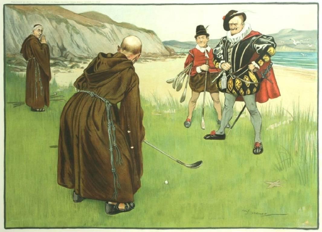 A colorful humorous golf print after Charles Crombie entitled 