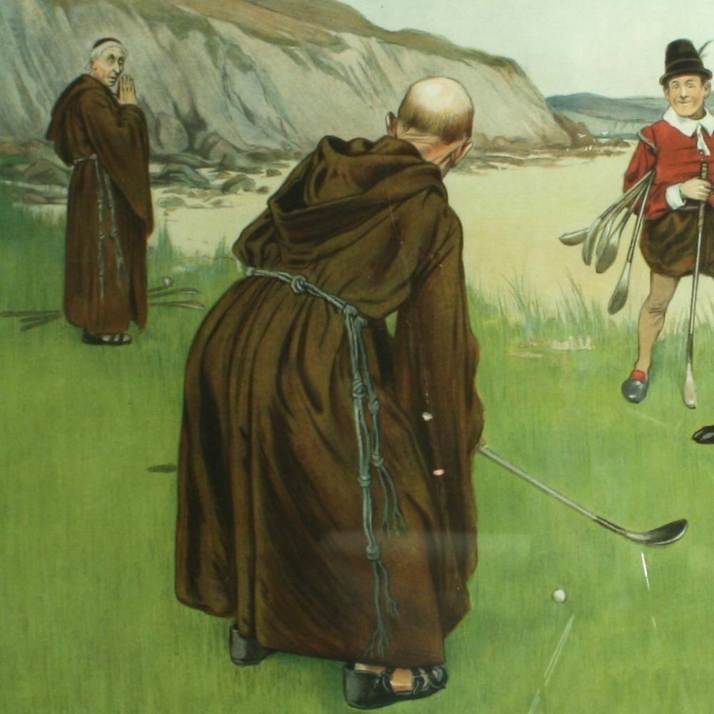 Vintage-Golfkunst, Humorvoller Golfdruck, Putting for His Nose, Charles Crombie (20. Jahrhundert) im Angebot