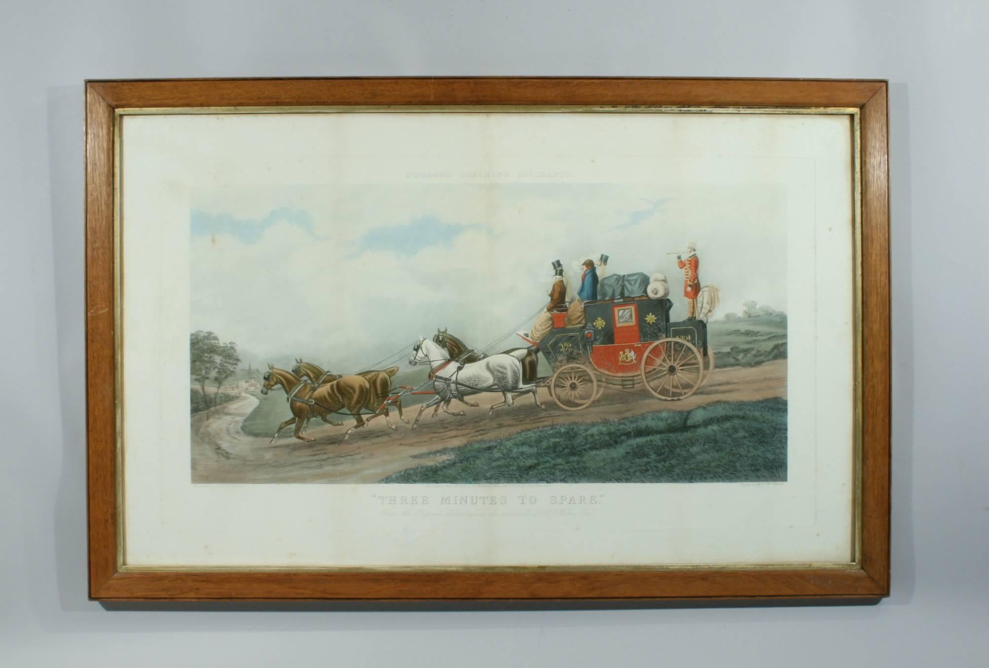 Antique Coaching Print 'Three Minutes to Spare', T. N. H. Walsh 1