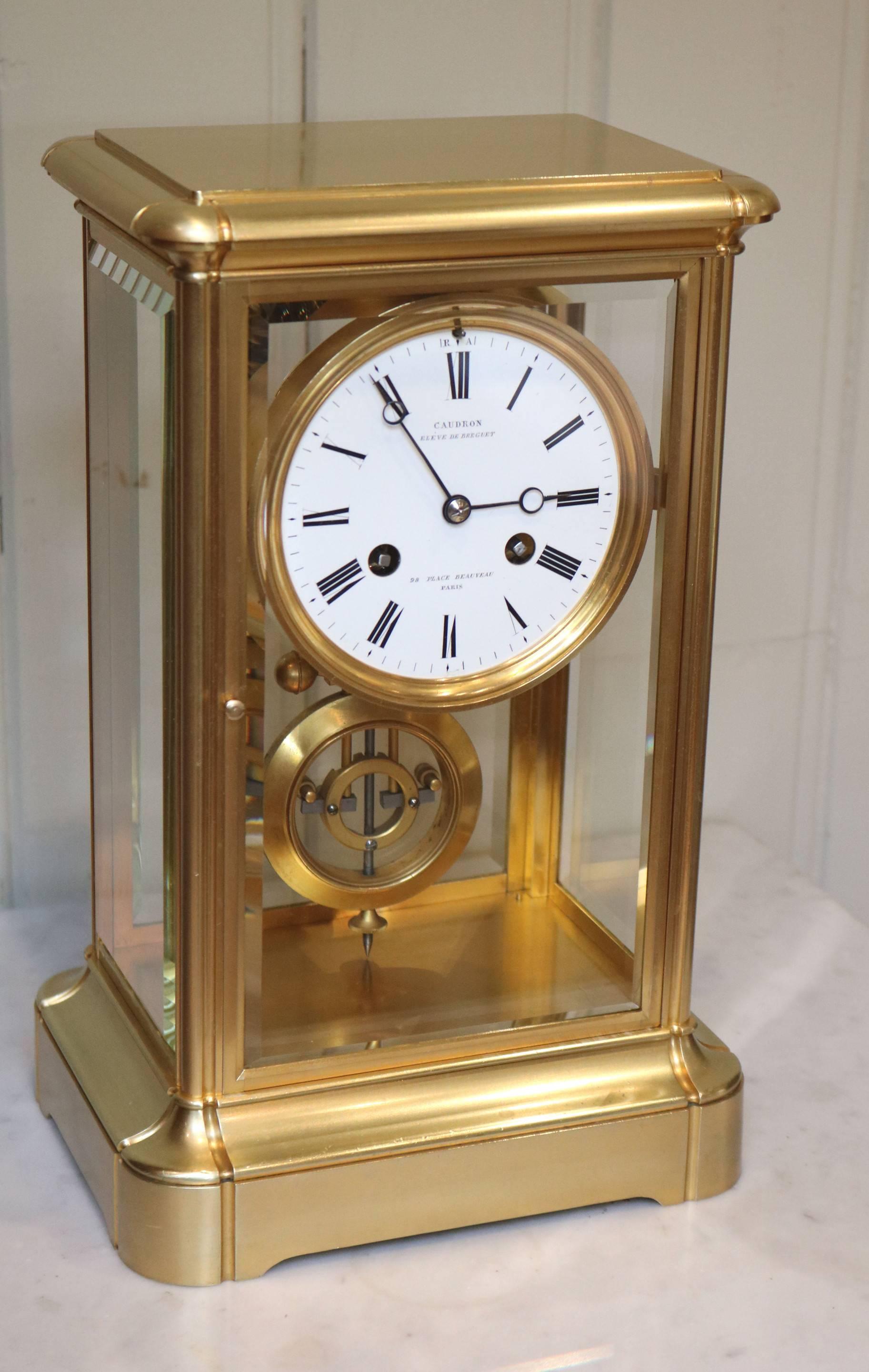Bell Striking French Four Glass Clock In Good Condition In Buckinghamshire, GB